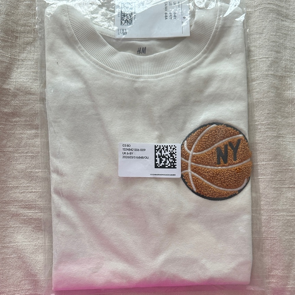 H&M Kids Cream Tee with Brown Basketball Patch